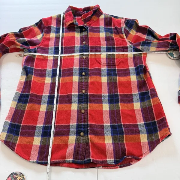 LL Bean Womens Red Blue Plaid Organic Cotton Flannel Button Shirt Size Medium - Image 7