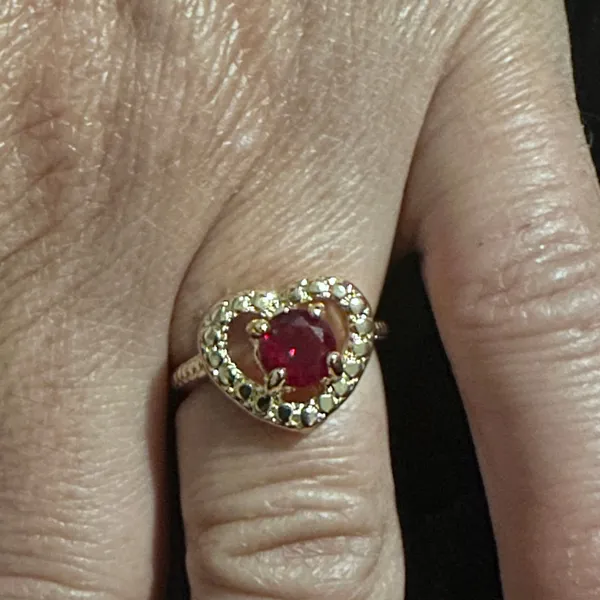 Heart Shape Ruby Engagement Ring: Gold Accent Ring With Diamond Accents Red - Image 4