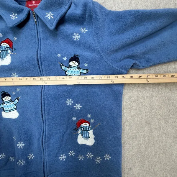 Snowman Winter Christmas Fleece Jacket Womens 1X Blue Grandmacore Holiday Lodge - Image 7