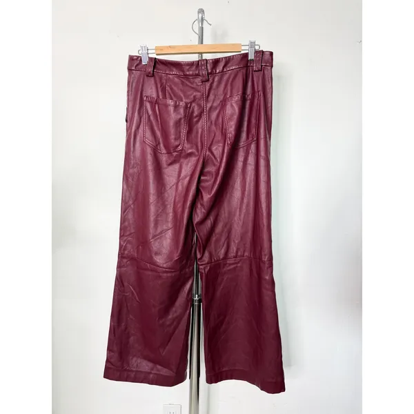 Joe's Jeans Mia Vegan Leather Pants Burgundy Wide Leg Cropped High Rise 31 - Image 7