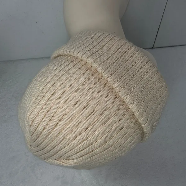Adidas OS Beanie Cream Ribbed Knit Iridescent Trefoil Logo Winter Hat Streetwear - Image 4