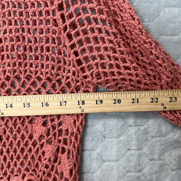 Women Crochet Cardigan Coverup Pink M Boho Cottagecore Fairy Boho Beachy Coastal - Image 4