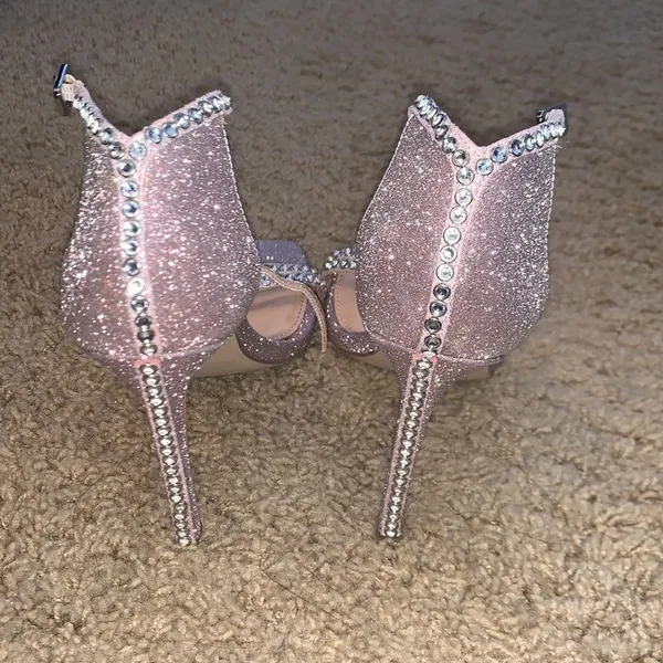 Steve Madden Collette Blush Glitter Rhinestone Strappy Stiletto Size 7 - Image 8
