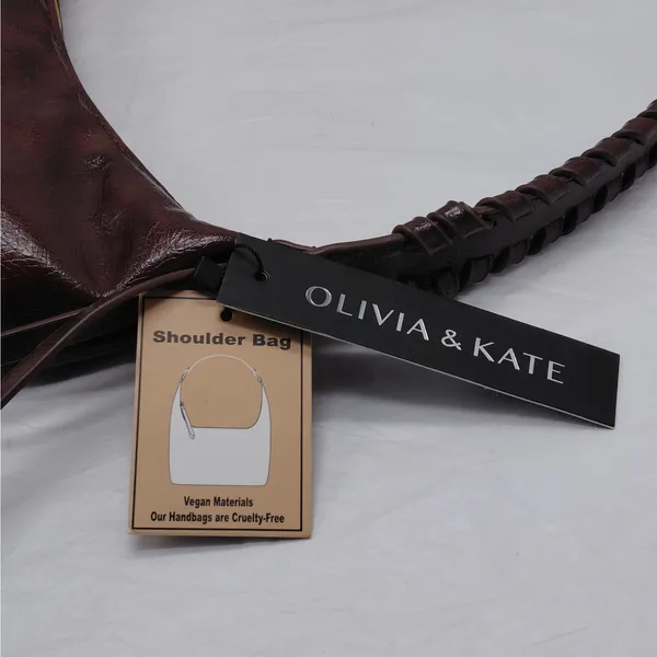 Olivia & Kate Womens Shoulder Bag Brown Vegan Leather Slouch Hobo Purse Travel - Image 10