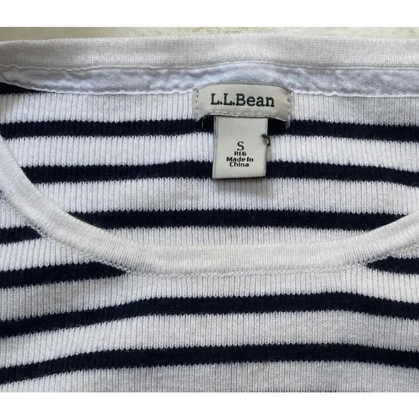 L.L.Bean Size S White Navy Striped Blend Ribbed Pullover Sweater Nautical - Image 3