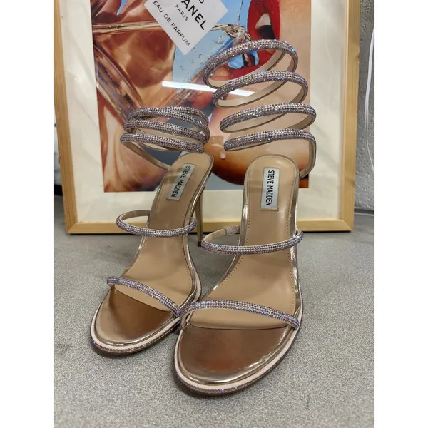 Steve Madden 9.5 Rose Gold Exotica Leg Coil Stiletto Heel Strappy Dress Sandals - Image 2