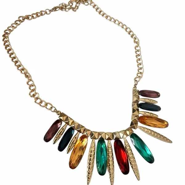 IMAN Global Chic Multicolor Jeweled Gold Tone Spike Statement Necklace - Image 4