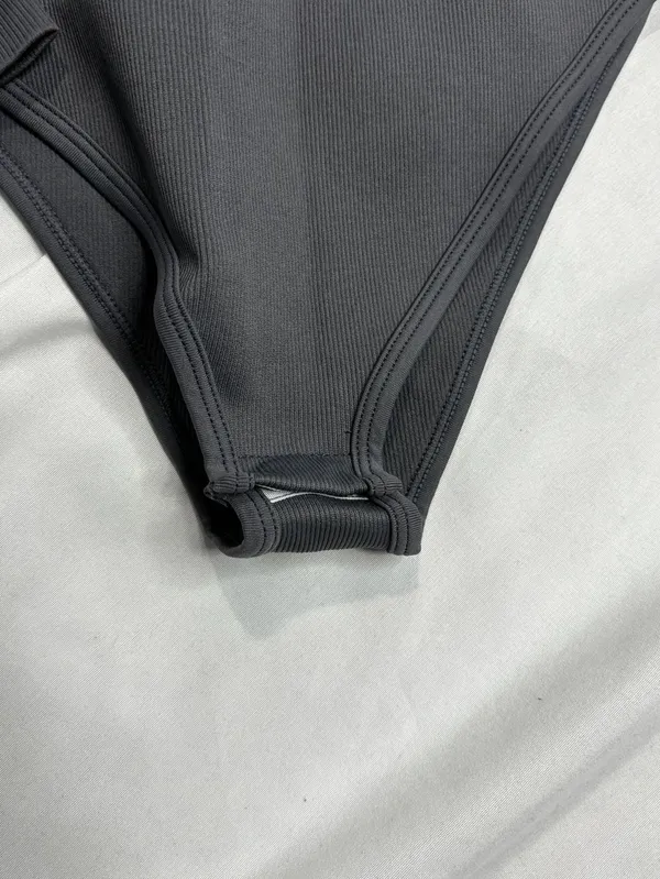 OQQ Ribbed Long Sleeve Square Neck Bodysuit Grey Size S - Image 4