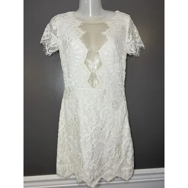 STORIA Last First Kiss Dress Womens Small White Lace Sheath Mini Wedding Party - Image 2