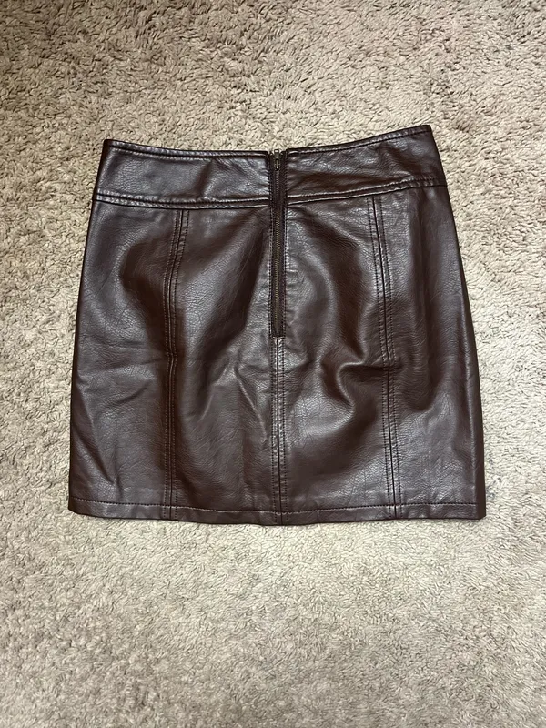 Free People Brown Leather Skirt Mini - Image 3