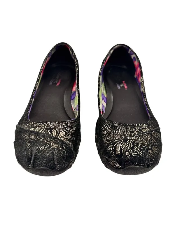 Skechers Size 7.5 Black Floral Ballet Flats Womens Stylish Casual Shoes - Image 2