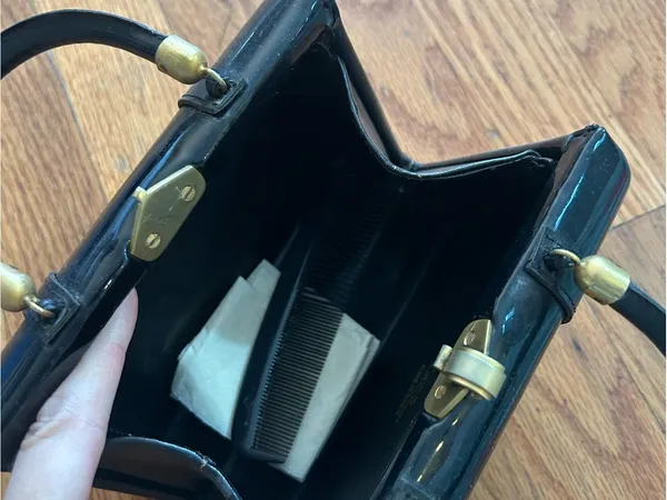 MCM Mini Patent Leather Satchel in Black with Gold Hardware - Image 2