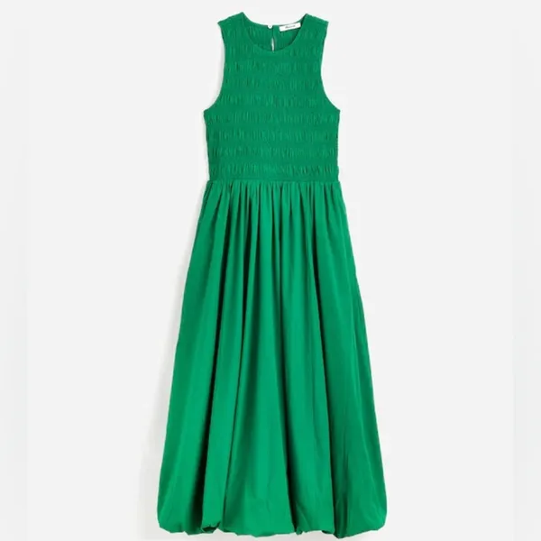 NWT Madewell Verdant Green The‎ Melody Bubble-Hem Smocked Midi Dress Poplin XXS - Image 13