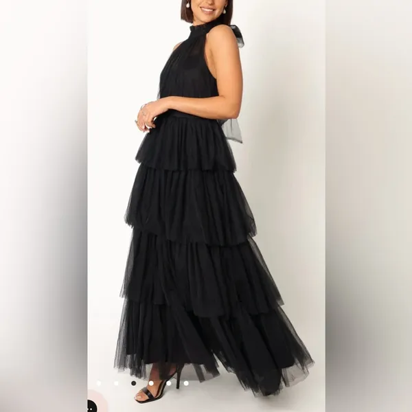 NWOT Petal and Pup Black FRANCES halter tulle tiered bow maxi dress sz S - Image 4