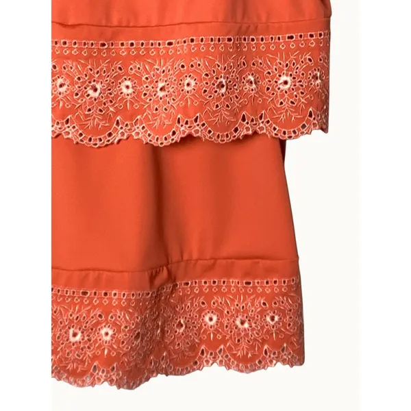 Women’s Tankini Swim Top Coral Pink Eyelet Lace Ruffle Padded Strappy 14” - Image 8