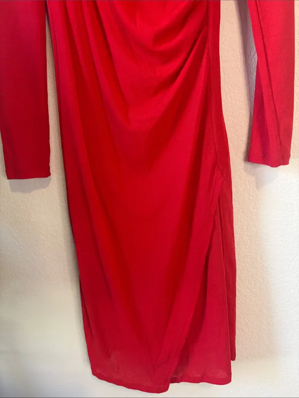 Laundry By Shelli Segal Red Long Sleeve Draped Midi Dress 4 - Image 5