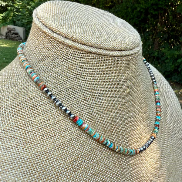 18” Navajo Style Sterling Silver Pearls Necklace - Image 6