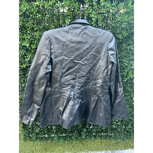 Vintage Rampage 90s Black Faux Leather Blazer Jacket Single‎ Button Medium - Image 3