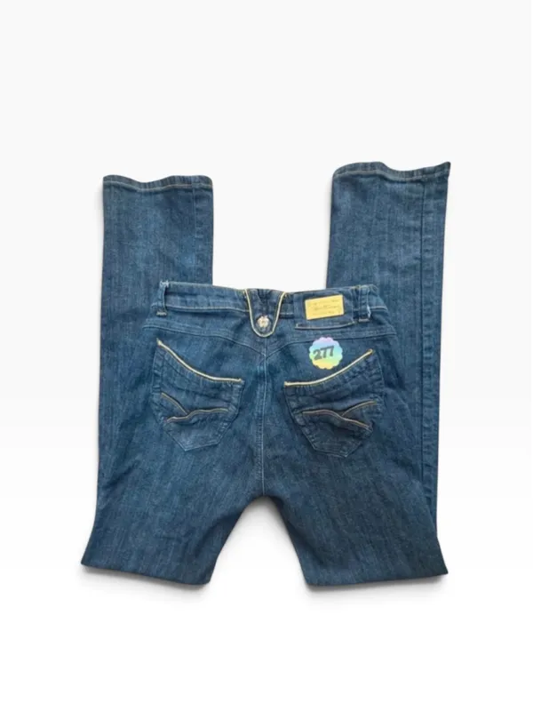 VINTAGE Y2K Apple Bottoms Dark Wash Flare Jeans Gold Hardware Size 7/8 Retro - Image 2