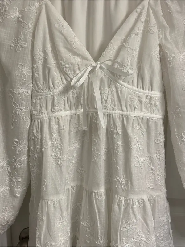 White Embroidered Long Sleeve Mini Dress - Brand - Image 2