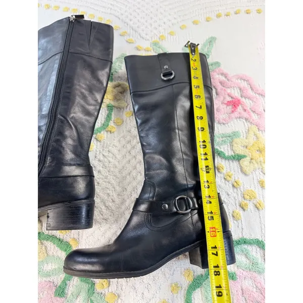 Bandolino BDCOPLIE Black Leather Tall Riding Boots Womens 10M Block Heel Harness - Image 6