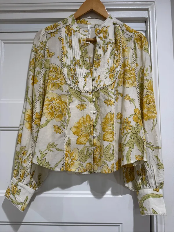 By Anthropologie Long-Sleeve Floral Button-down Peasant Blouse - Image 4