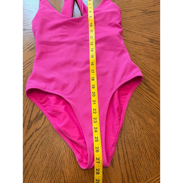 Wilo The Label Hot Pink Ribbed One Piece Swimsuit Cross Back Small‎ - Image 2