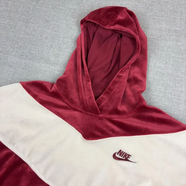 Nike Hoodie Womens Small Red Velour Pullover Cropped Hooded Lined Embroidered - Image 2