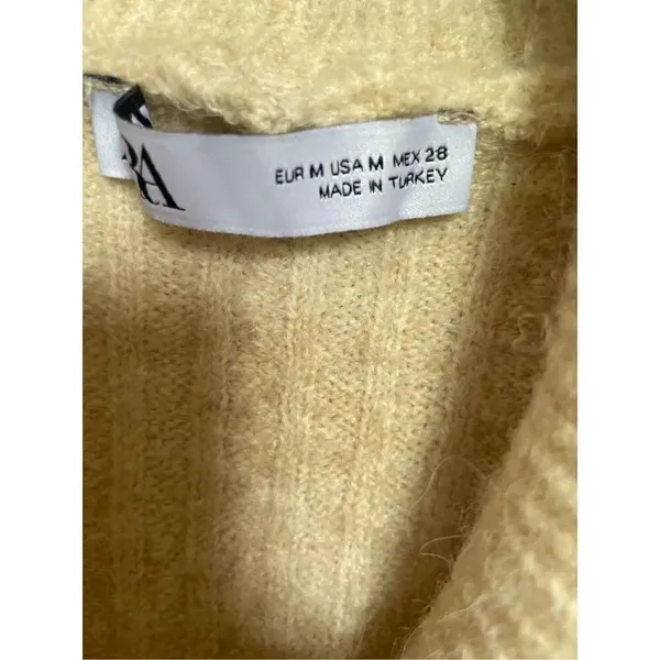 Zara Pullover Sweater Tan Size M Shawl Collar V Neck Winter Casual Work - Image 7