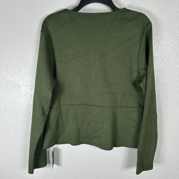 NEW Halara V-Neck Long Sleeve Work Top Womens Size Large Green Office Minimalist - Image 3