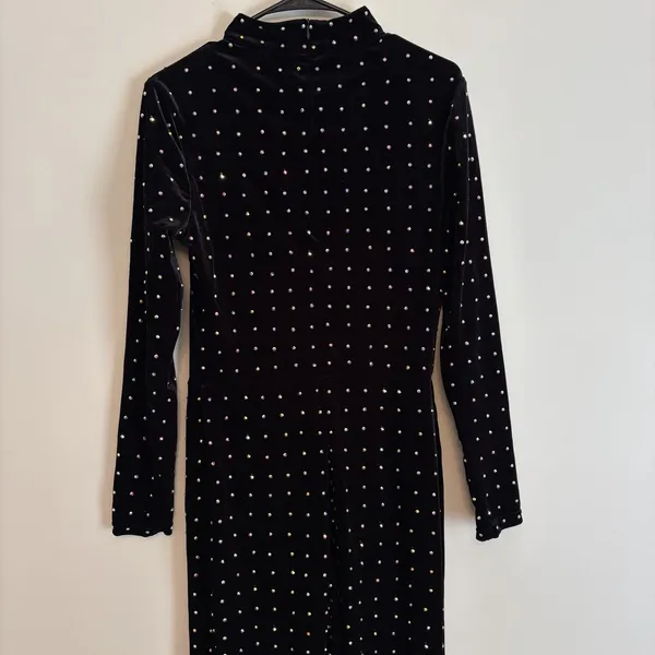 runway collection johnathan kayne Large Black velvet jumpsuit jewel Formal Party - Image 7