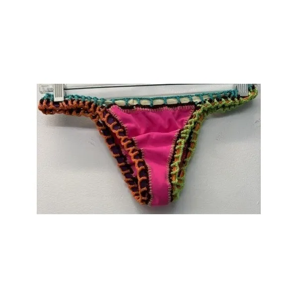 Ferrarini by PilyQ Pink Crochet Trim Bikini‎ Set Two Piece Swimsuit One Size - Image 3