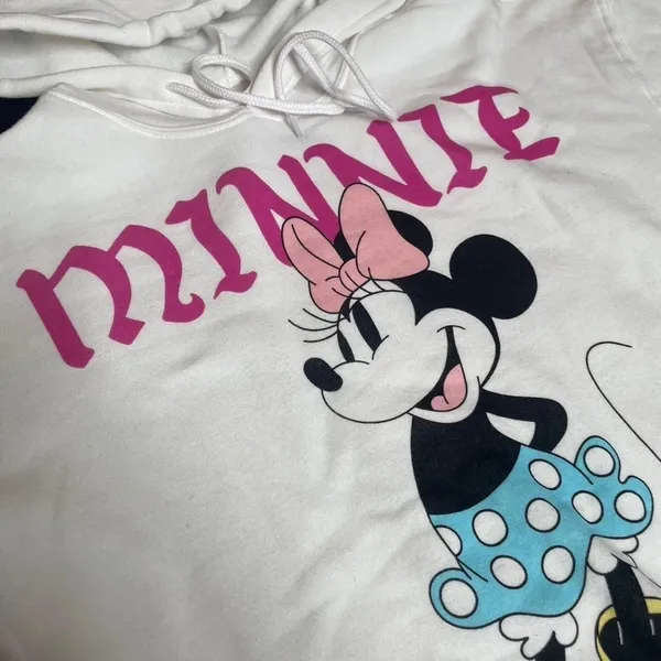 Disney Minnie Mouse White Hoodie Sweatshirt Women's Size S Pink Graphic Print - Image 2