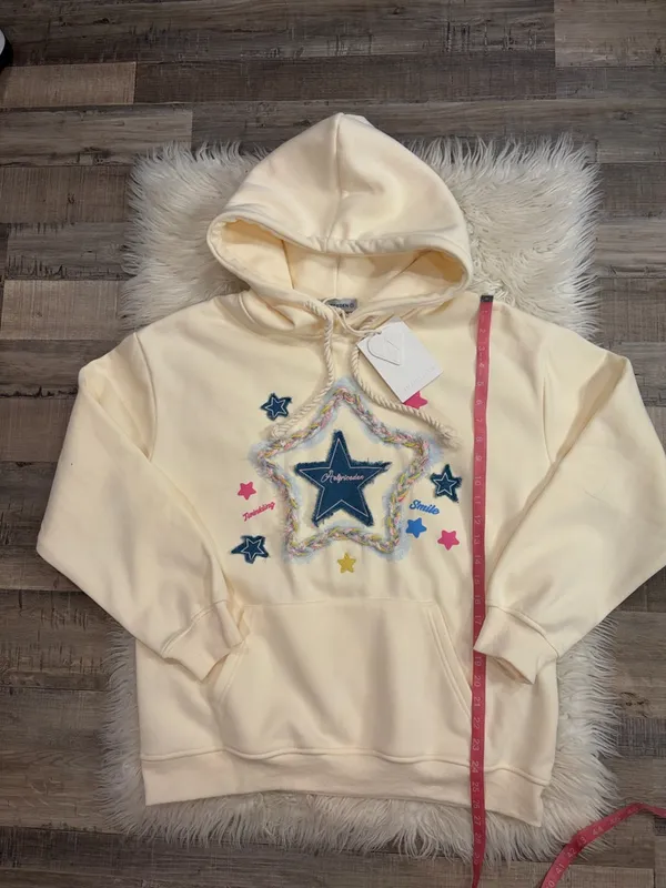 NWT Aelfric Eden star graphic appliqué oversized hoodie fleece lined S - Image 8