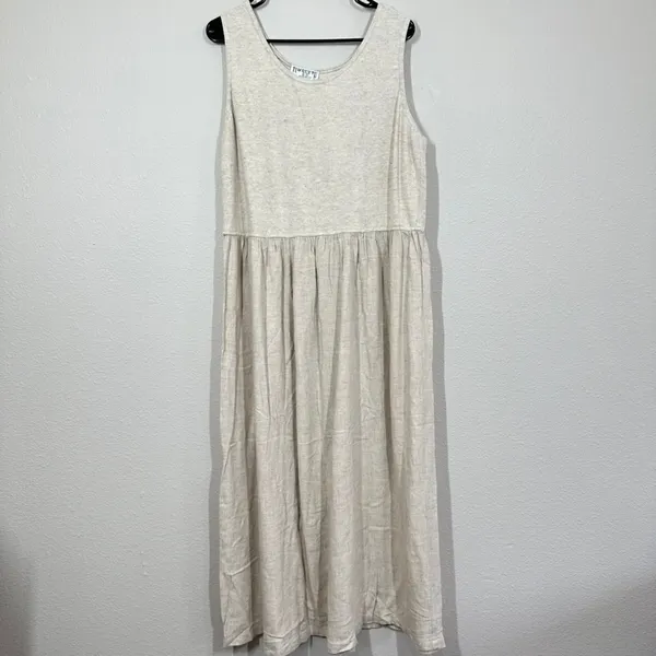 Vintage Timbuktu Station Womens L Midi Dress Oatmeal Linen Blend Knit Lagenlook - Image 2