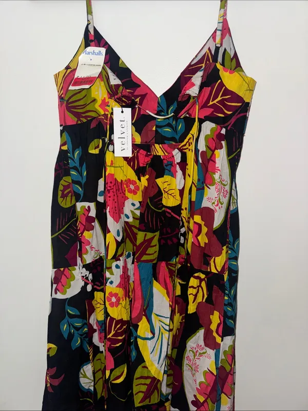 NWT Sleeveless Floral V-Neck Sundress in Black with Multicolor Print - Image 4