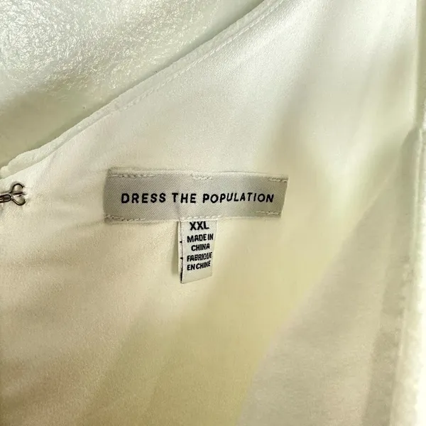 DRESS THE POPULATION Alondra Blouson Sheath Dress in Off-White Size XX-Large - Image 5