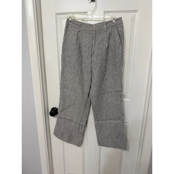 Reformation Blue White Striped Linen Wide Leg Pants Size‎ 6 - Image 2
