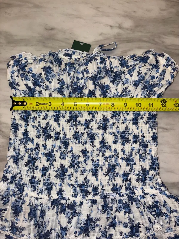 NWT Wild Fable Blue Floral Smocked Strapless Ruffled Mini Dress S - Image 5