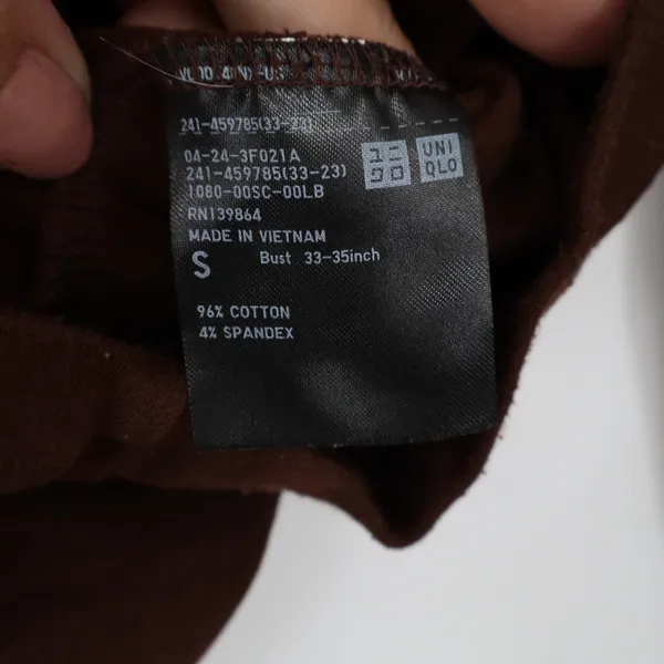 Uniqlo Womens Small Brown Long Sleeve Crew Neck Cotton Blend T-Shirt - Image 3