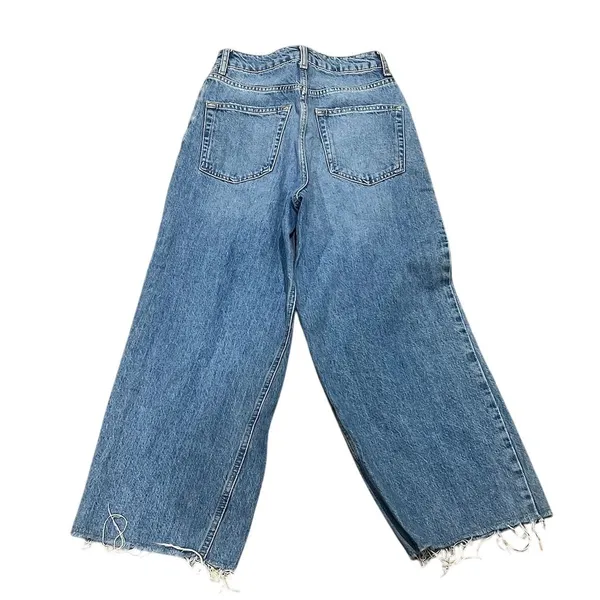 Topshop Women's Cropped Jeans Size 24 Blue Frayed Hem Relaxed Fit - Image 3