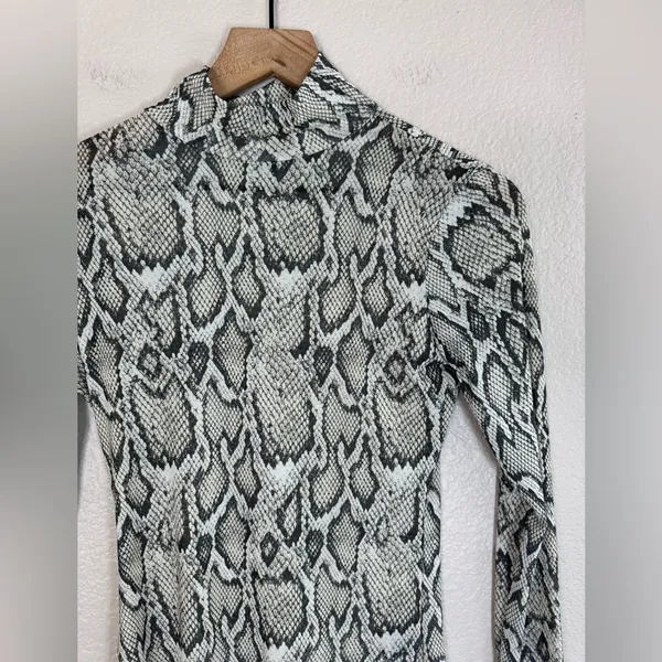 AFRM Revolve Zadie Semi Sheer Mesh Snakeskin Snake Print Long Sleeve Top Small - Image 5