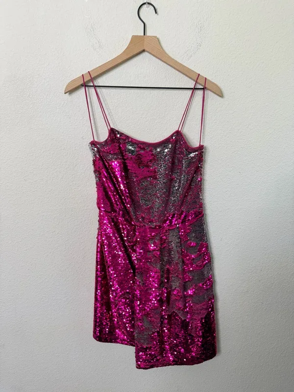 Derek Lam 10 Crosby Sequin Reversible‎ Cocktail Dress Hot Pink Womens Size 4 - Image 6