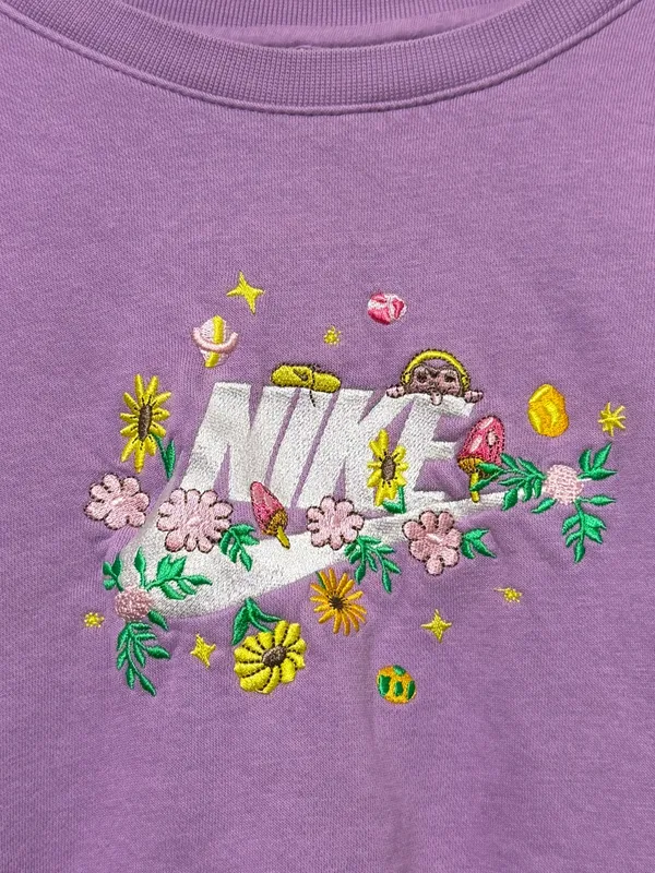 Nike Floral Mushroom Embroidered Sweatshirt Lilac Purple Fleece Crewneck XL - Image 6