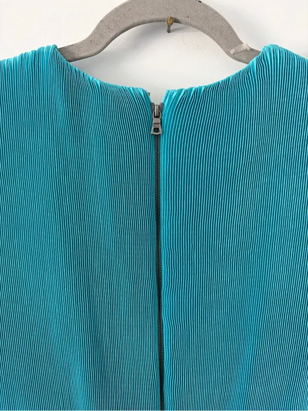 Alice + Olivia Joleen V Neck Pleated Skirt Handkerchief Midi Dress Teal Blue 4 - Image 6