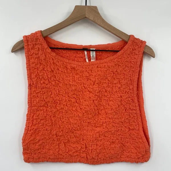 Free People 2 Piece Set Smocked Cropped Tank High Waist Mini Orange Womens Large - Image 3