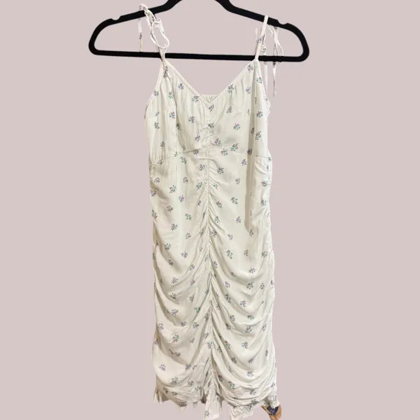 Hollister XS White‎ Ditsy Floral Ruched Mini Dress Tie Strap Summer - Image 3