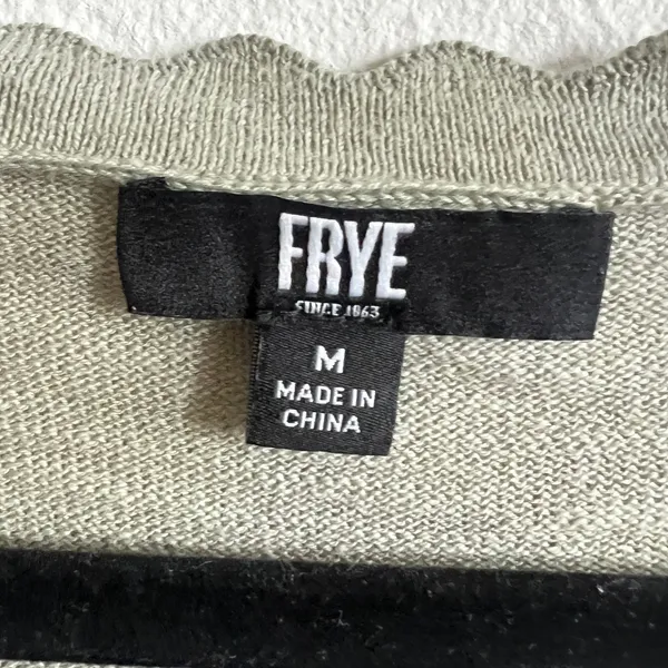Frye Green Knit Pointelle Cardigan‎ Open Front Soft Classic Minimalist Medium - Image 3
