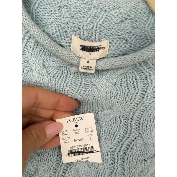 J.Crew Women’s Cable Knit Roll Neck Sweater Light Blue Size Small Cotton Blend - Image 3