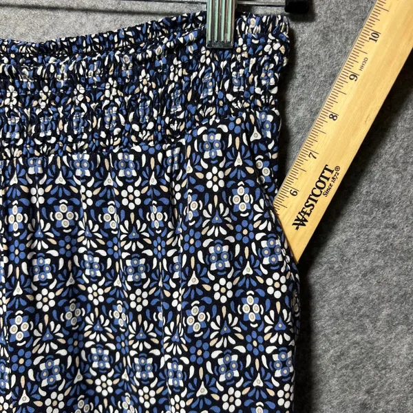 Roz & Ali Blue Floral Boho Wide Leg Border‎ Print Rayon Pants Pull-On M - Image 6